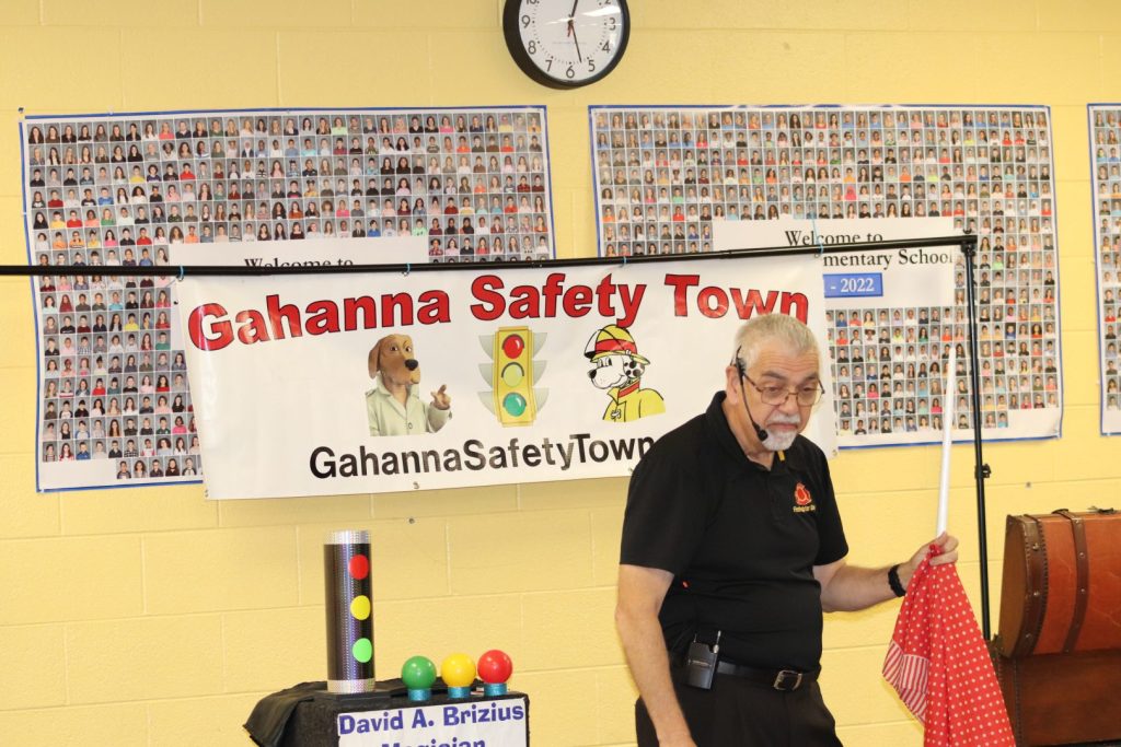 Firefighter Dave, a retired Mifflin Township fireman, teaching kids about fire safety during Gahanna Safety Town